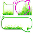 Colorful stickers for speech. Green grass. Natural background
