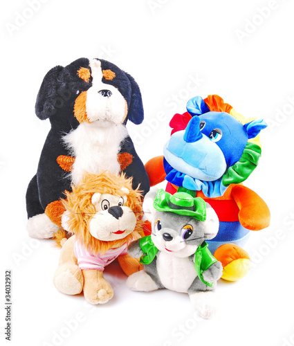 Photo: Plush toy animals isolated on a white background Plush toy animals isolated on a white background