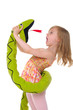girl fights with toy snake