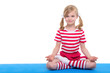 girl with eyes open practice yoga on