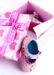 Baby shoes in a box on white