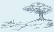 Vector: The mighty oak tree grows on top of a hill The mighty oak tree grows on top of a hill