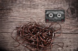 Cassette on wooden background