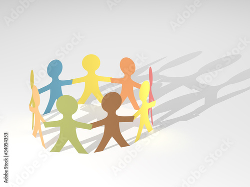 Illustration: Paper people chain signifying diversity, friendship and teamwork Paper people chain signifying diversity, friendship and teamwork