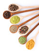 spices in the spoons isolated on white