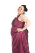 young, fat woman in beautiful old-fashioned ball dress