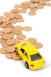 Toy car and coins Toy car and coins