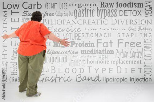 Photo: Overwhelmed Obese Woman Looking at List of Weight Lost Choices Overwhelmed Obese Woman Looking at List of Weight Lost Choices