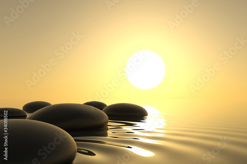 Illustration: Zen stones in water on white background Zen stones in water on white background