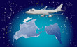 plane in space with stars