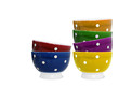 Six colorful bowls on white background