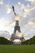 Meteorite shower over paris, destroying the Eiffel Tower