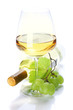 wineglass with white wine and grape
