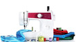 sewing machine and fabric isolated on white sewing machine and fabric isolated on white