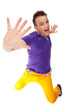 breakdancer making a stop gesture