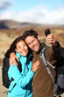 Happy young couple outdoors hiking