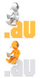 3d character sitting on .AU domain sign. Isolated on white