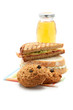 Apple juice, cookies, sandwiches