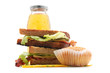 Sandwiches with bacon, juice, muffin (horizontal)