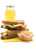 Sandwiches with bacon, juice, muffin