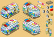 Isometric Volkswagen Flower Bus