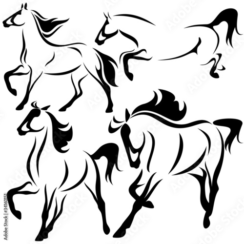Vector: vector set of fine horses outlines vector set of fine horses outlines
