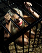 bondage art style with beautiful nude slave girl locked in cage