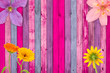 Photo: Pink Wood Background with Flowers Pink Wood Background with Flowers