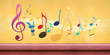 Music Notes on Concrete Wall (Extra-Wide Background)