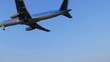 Landing of airplane, sunset scene, Corfu airport, Greece Landing of airplane, sunset scene, Corfu airport, Greece