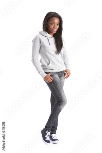 Photo: African american teenage girl in jeans and hoodie African american teenage girl in jeans and hoodie