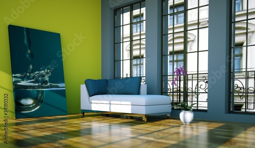 Photo: Wohndesign - Loft mit grüner Wand Wohndesign - Loft mit grüner Wand