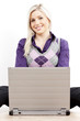 sitting young businesswoman with a notebook