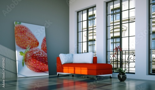 Photo: Wohndesign - rotes Sofa im Loft Wohndesign - rotes Sofa im Loft