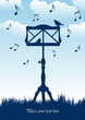 birds sitting on music stand