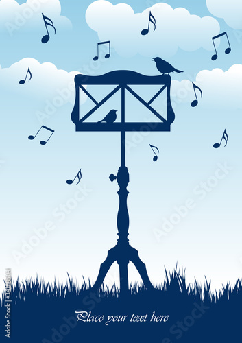 Vector: birds sitting on music stand birds sitting on music stand