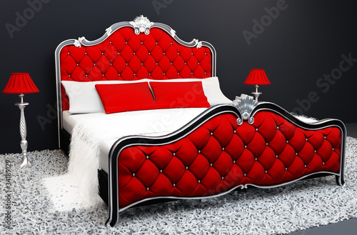 Photo: luxurious bed with standard lamp in interior luxurious bed with standard lamp in interior