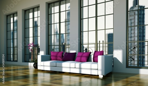 Photo: Wohndesign - weisses Sofa im Loft Wohndesign - weisses Sofa im Loft