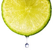 Closeup of lime slice with water.