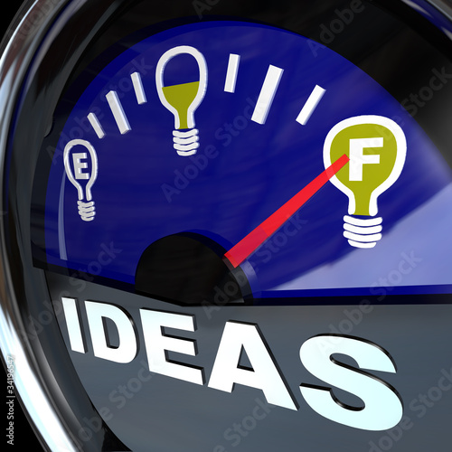 Illustration: Full of Ideas - Innovation Fuel Gauge for Success Full of Ideas - Innovation Fuel Gauge for Success