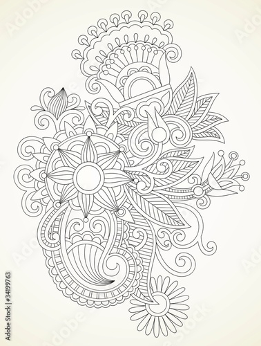 hand draw abstract henna flower design element