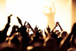 concert crowd in front of bright yellow stage lights