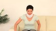 Quiet woman having neck pain