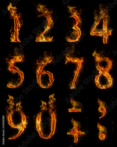 Illustration: Texteffekt Flammen Zahlen Texteffekt Flammen Zahlen