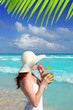 coconut fresh cocktail profile beach woman drinking coconut fresh cocktail profile beach woman drinking