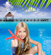 children blond girl in summer  tropical beach with starfish