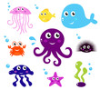 Vector: Cartoon Sea animals & fishes icons isolated on white. Vector Cartoon Sea animals & fishes icons isolated on white. Vector