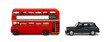 Red London bus and taxi isolated on white