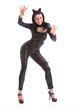 Photo: Sexy young woman in black full body pvc cat suit Sexy young woman in black full body pvc cat suit