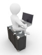 Man with laptop on the luggage